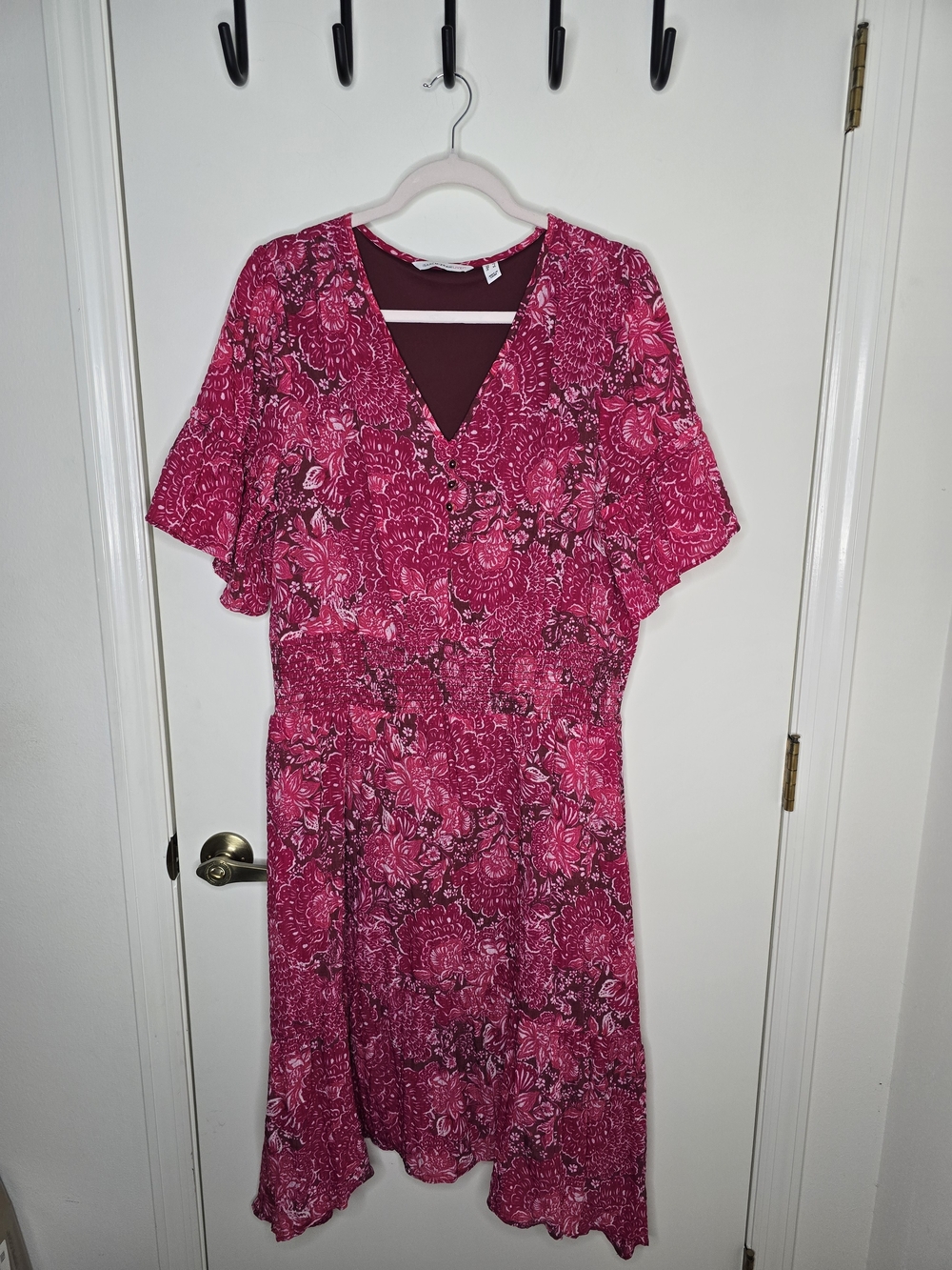 Isaac Mizrahi Fuchsia Floral V-Neck Midi Dress